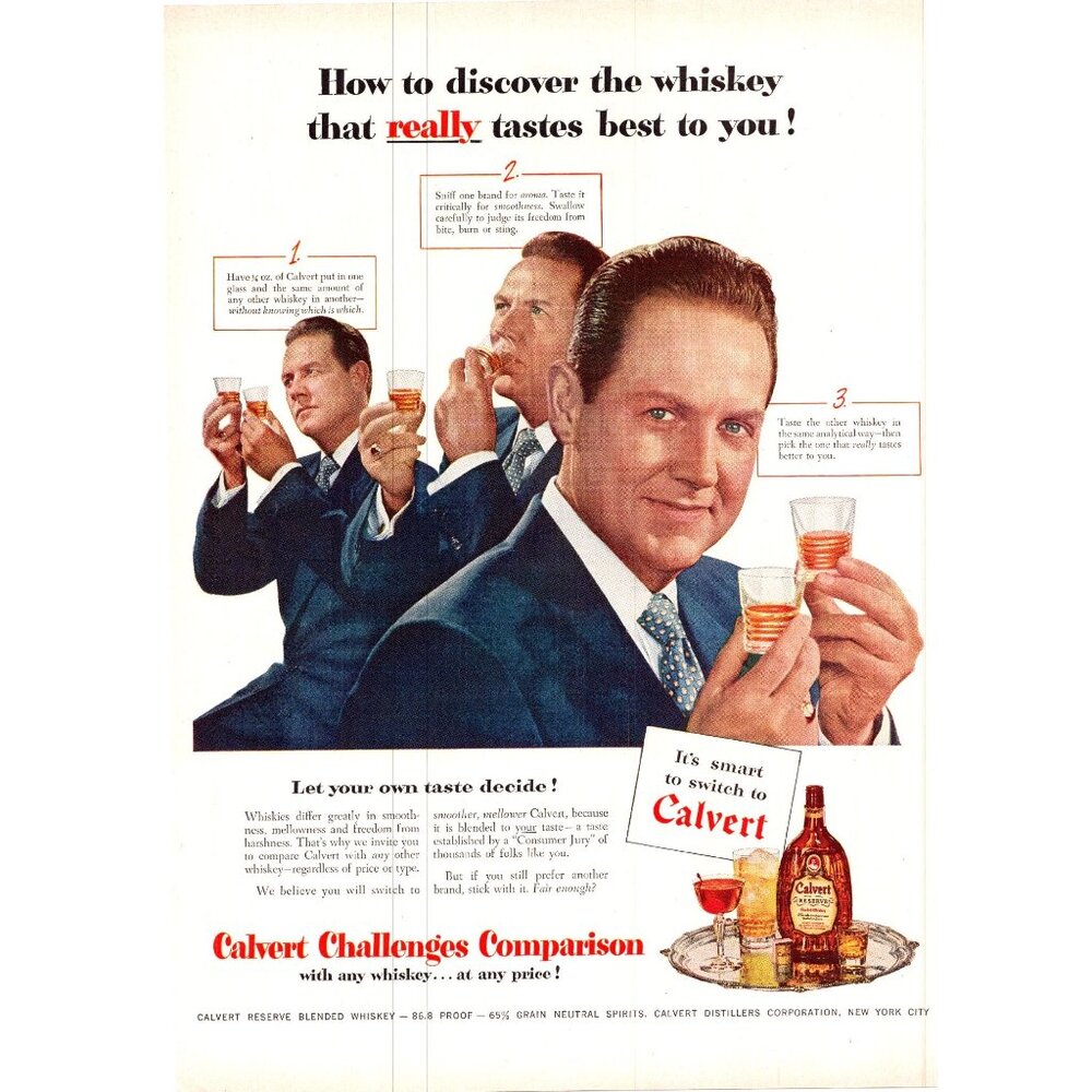 1951 Calvert Reserve Whiskey Vintage Print Ad Businessman Blue Suit Wall Art